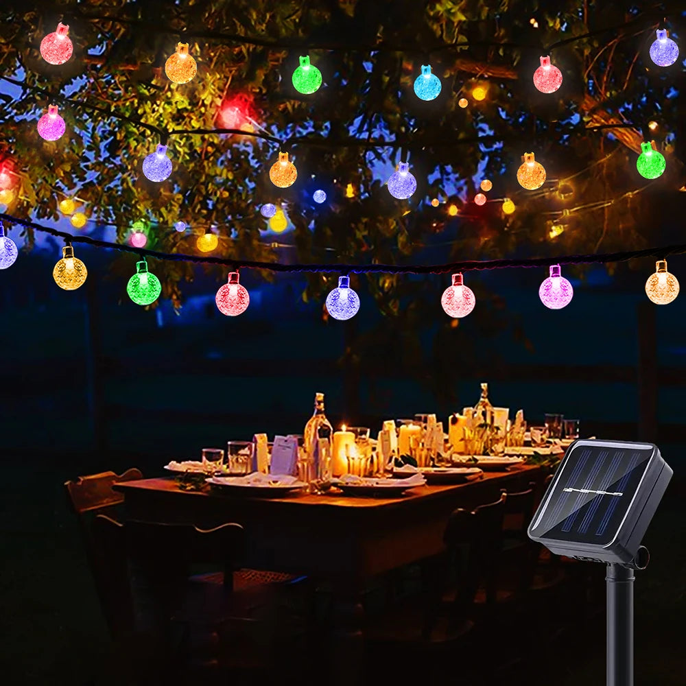 Outdoor Solar String Lights LED Bubble Ball Light String 8 Lighting Modes for Garden Wedding Camping Birthday Holiday Decoration