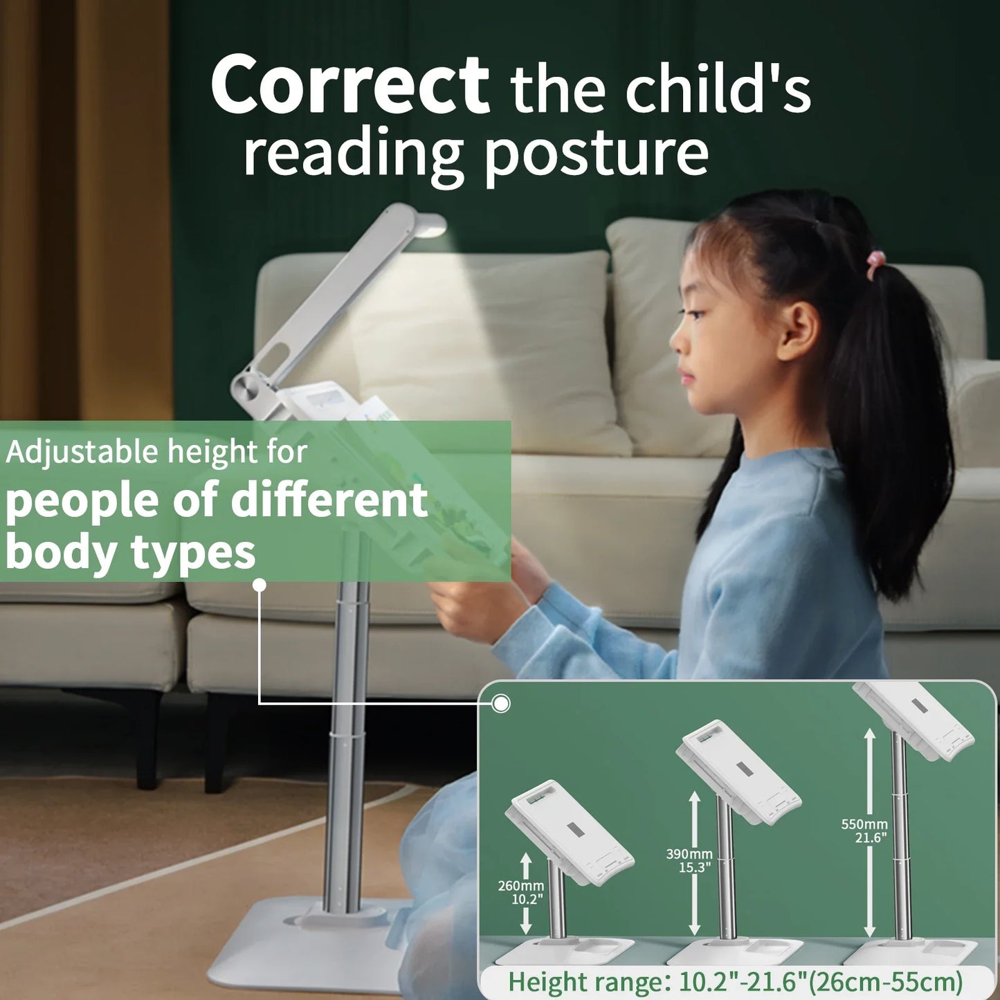 Oatsbasf Book Reading Desk with LED Night Light Angle Adjustable Laptop Stand with Lamp Notebook Holder Computer Accessories