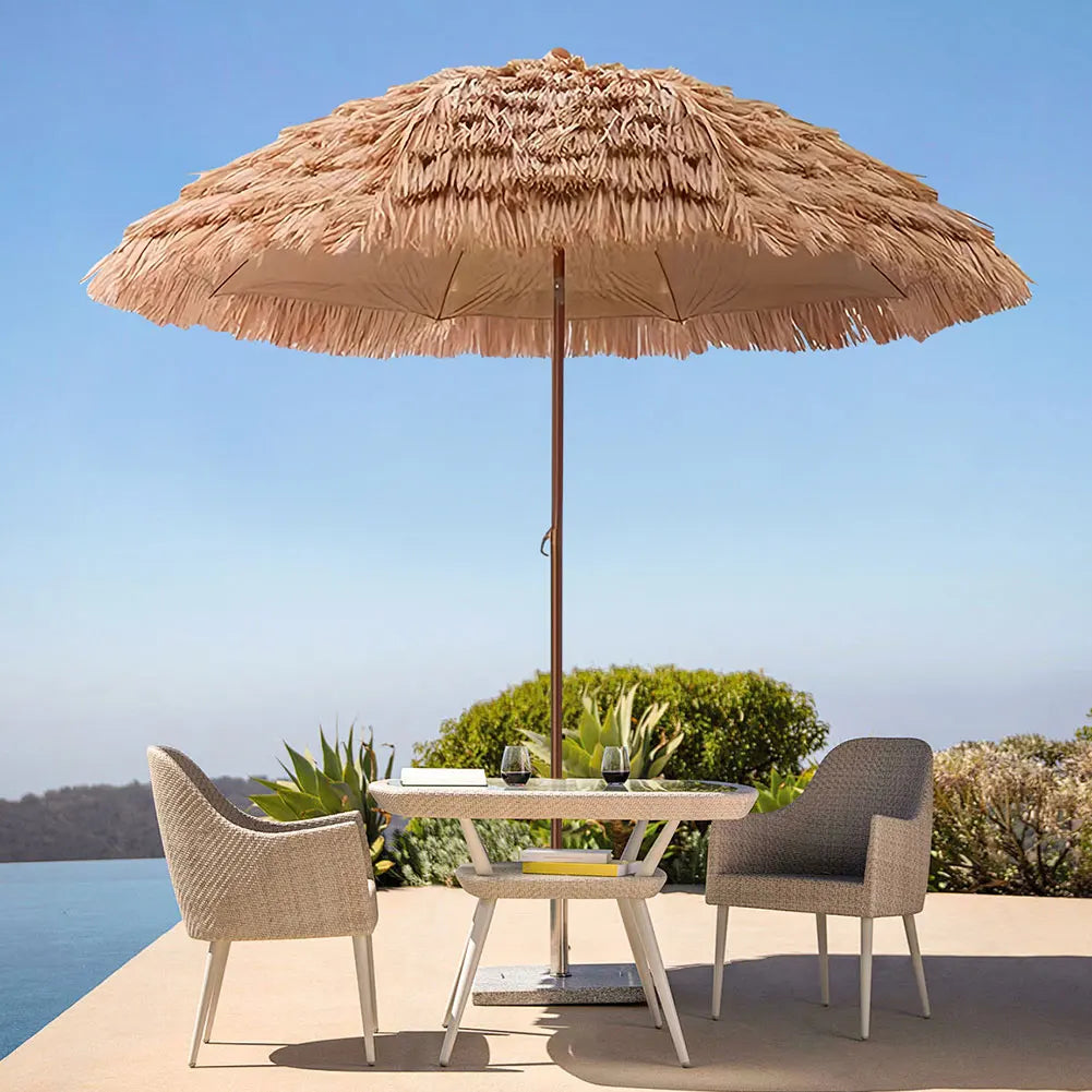 6.23ft/1.9m Height Beach Umbrella Height Adjustable Outdoor Patio Umbrella 8 Ribs Thatched Tiki Umbrella for Garden Patio