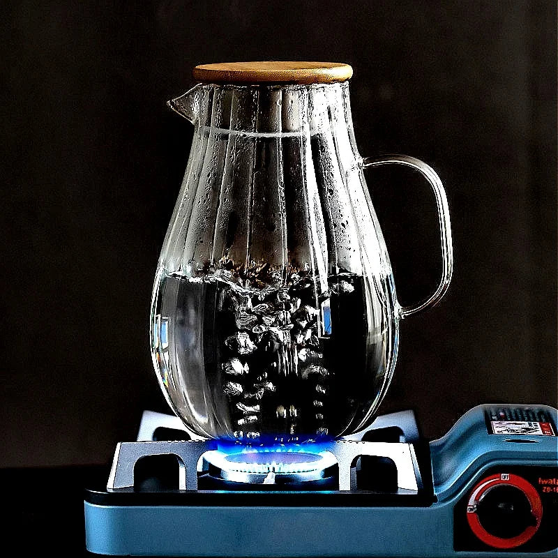 Large-capacity High Borosilicate Vertical Stripes Glass Cold Kettle Lemon Water Bottle Beverage Juice Drink Jug Home Pitcher