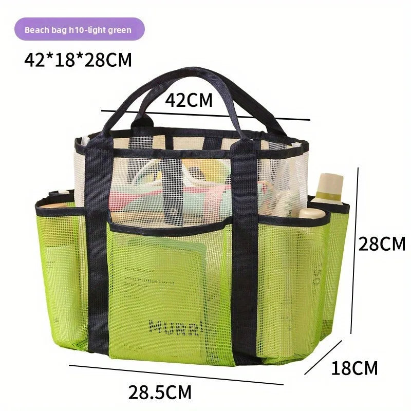 Beach Bag for Women Mesh Travel Tote Family with Multiple Pockets Lightweight Beach Buckle Closure Organizer Bag for Sunscreen