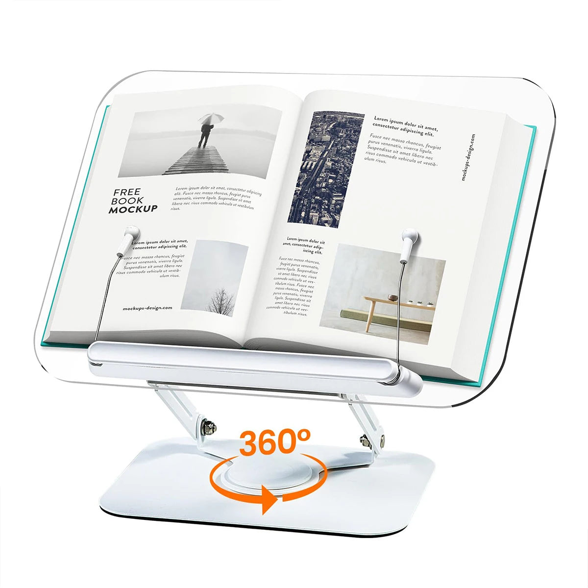 NEW Book Stand for Reading Adjustable Book Holder with 360° Rotating Base Elastic Page Clips Foldable Desktop Riser Stand