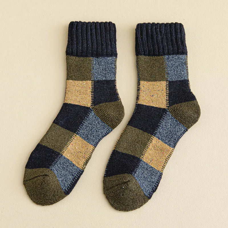 5pairs Winter Men's Warm Thermal Colorblock Thick Wool Socks Warm Colorblock Soft Comfortable Plush Snow Floor Sock High Quality