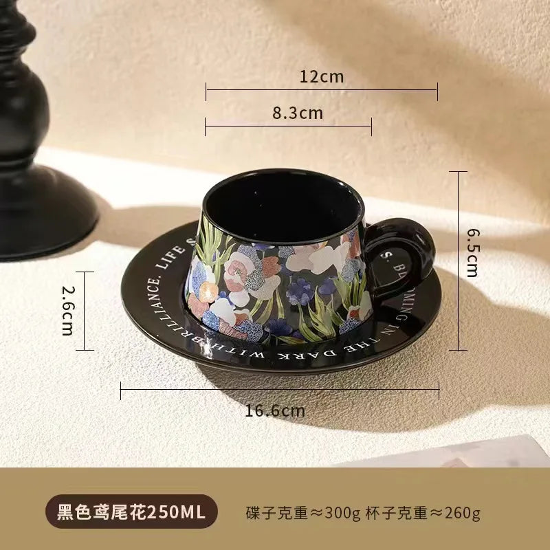 Coffee Cup Bohemian Style Coffee Cup  Saucer Set Flowers and Plants Afternoon Tea Cup and Dish Set