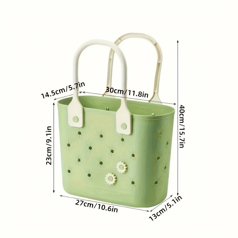 beach bagWaterproof Rubber Beach Tote Bag Floral Print Design Durable Travel Organizer with Soft Handles Camping Gym Toiletries