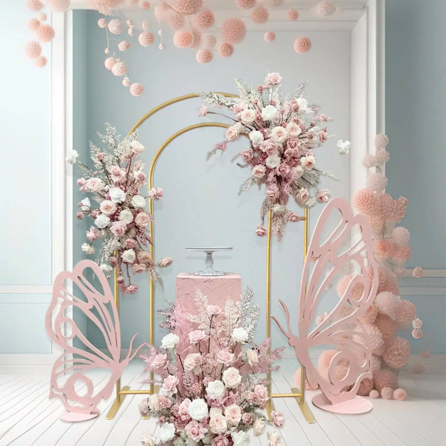 Open Arch Backdrop Stand, U-Shape Wedding Arch, Wedding Site, Double Arch Frame, Floral Balloon Arch Decoration for Party