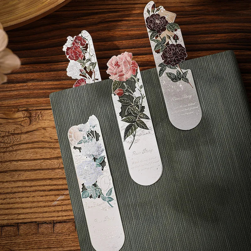 Aesthetic Book Page Clip Floral Painting Metal Bookmark Hollow Metal Book Accessories Student Reading Mark Stationery Gifts
