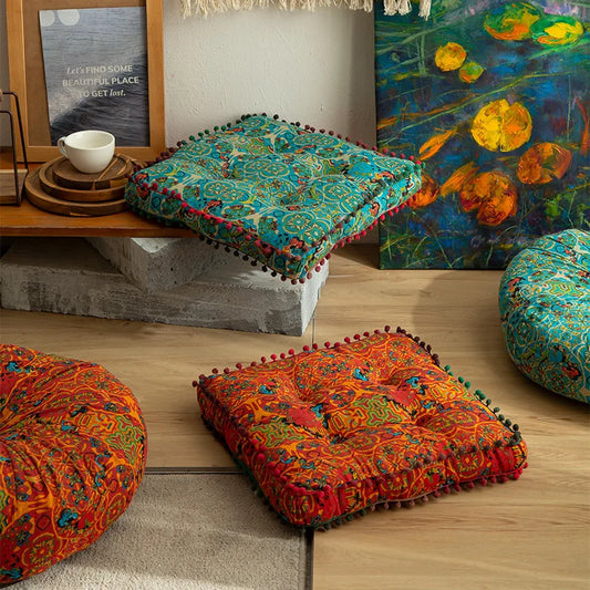 Bohemian Style Thickened Cotton Linen Cushion for Ground Lazy People with Moroccan Window Tatami Mat Pillow Puff Cushion That