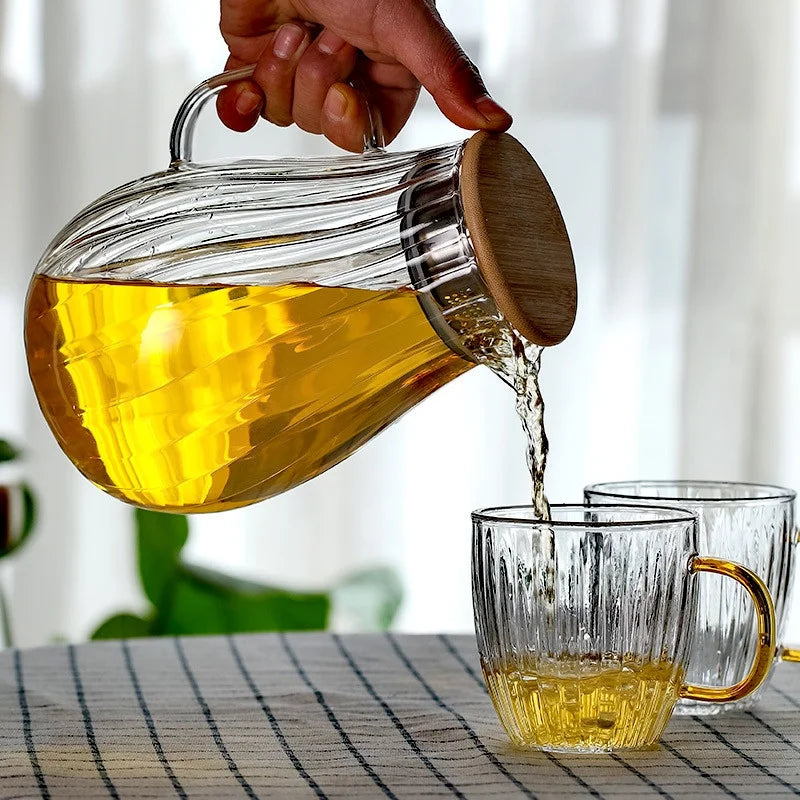 Large-capacity High Borosilicate Vertical Stripes Glass Cold Kettle Lemon Water Bottle Beverage Juice Drink Jug Home Pitcher