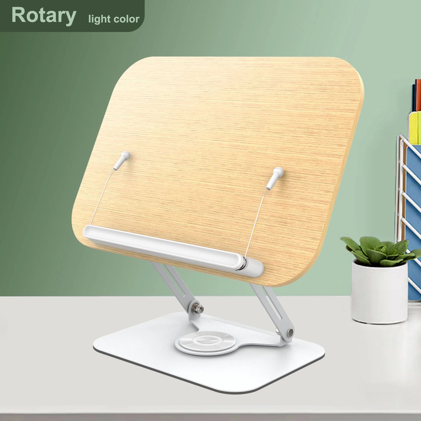 NEW Book Stand for Reading Adjustable Book Holder with 360° Rotating Base Elastic Page Clips Foldable Desktop Riser Stand