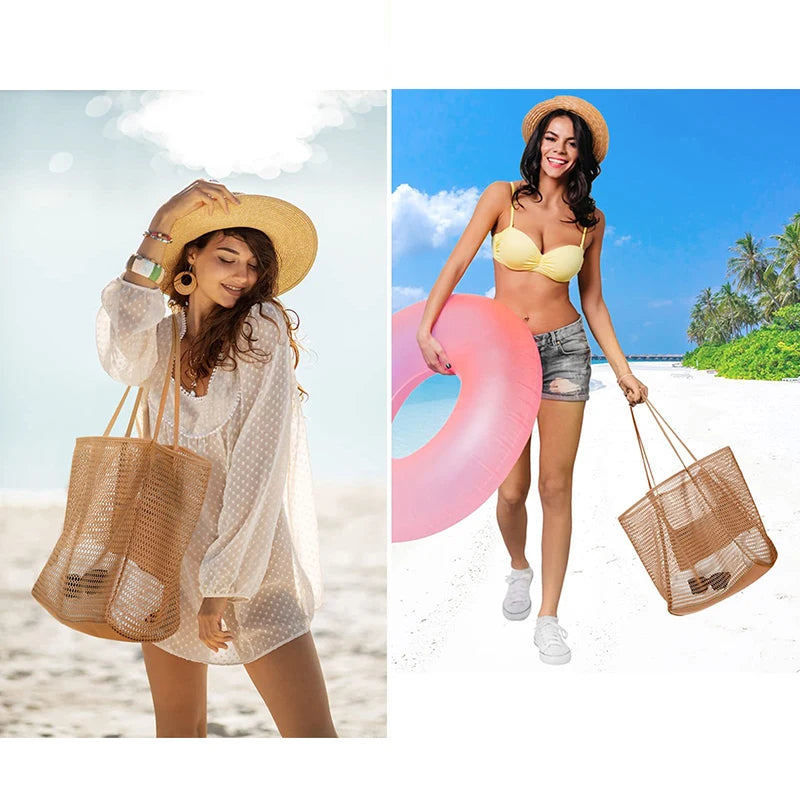 Beach Bag  Mesh Tote Bag  for Travel Pool Family Beach Vacation Cruise Essentials Organizer Storage Bags