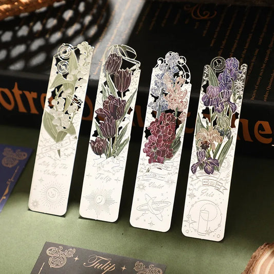 Aesthetic Book Page Clip Floral Painting Metal Bookmark Hollow Metal Book Accessories Student Reading Mark Stationery Gifts