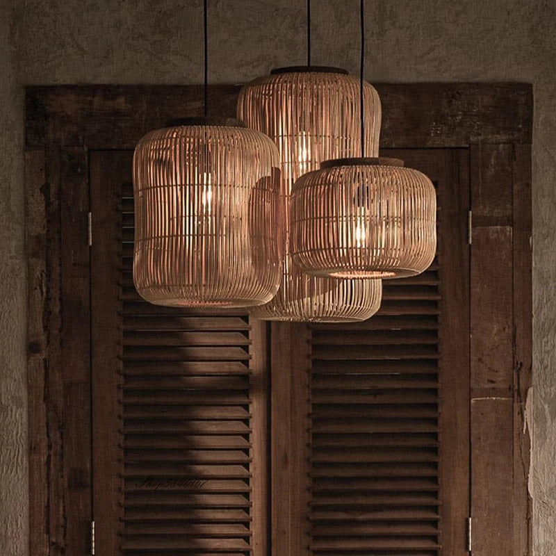 Japanese Rattan pendant light vintage laterns Wabi-sabi Lights Living Room dining lights hanging Homestay kitchen island light