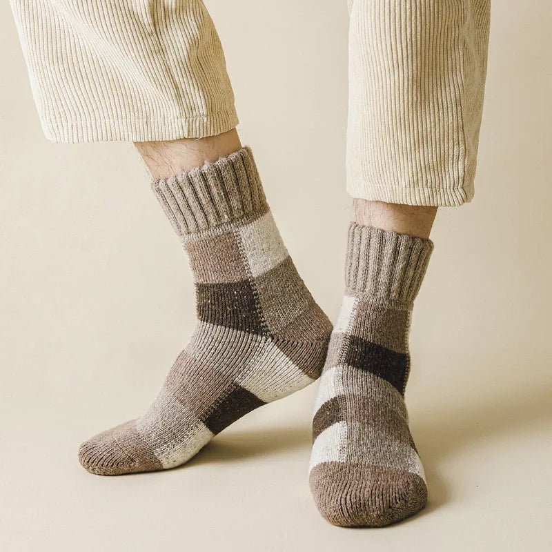 5pairs Winter Men's Warm Thermal Colorblock Thick Wool Socks Warm Colorblock Soft Comfortable Plush Snow Floor Sock High Quality