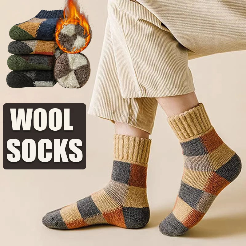 5pairs Winter Men's Warm Thermal Colorblock Thick Wool Socks Warm Colorblock Soft Comfortable Plush Snow Floor Sock High Quality