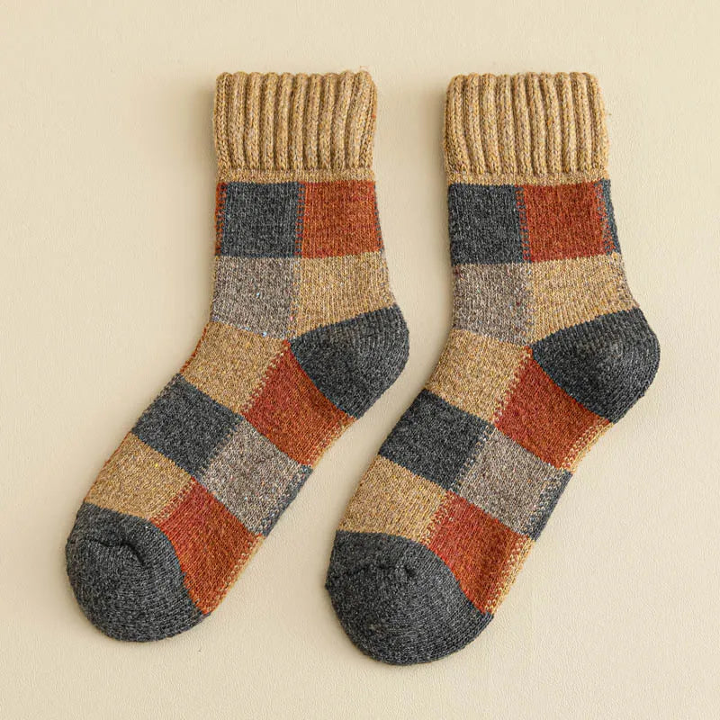 5pairs Winter Men's Warm Thermal Colorblock Thick Wool Socks Warm Colorblock Soft Comfortable Plush Snow Floor Sock High Quality