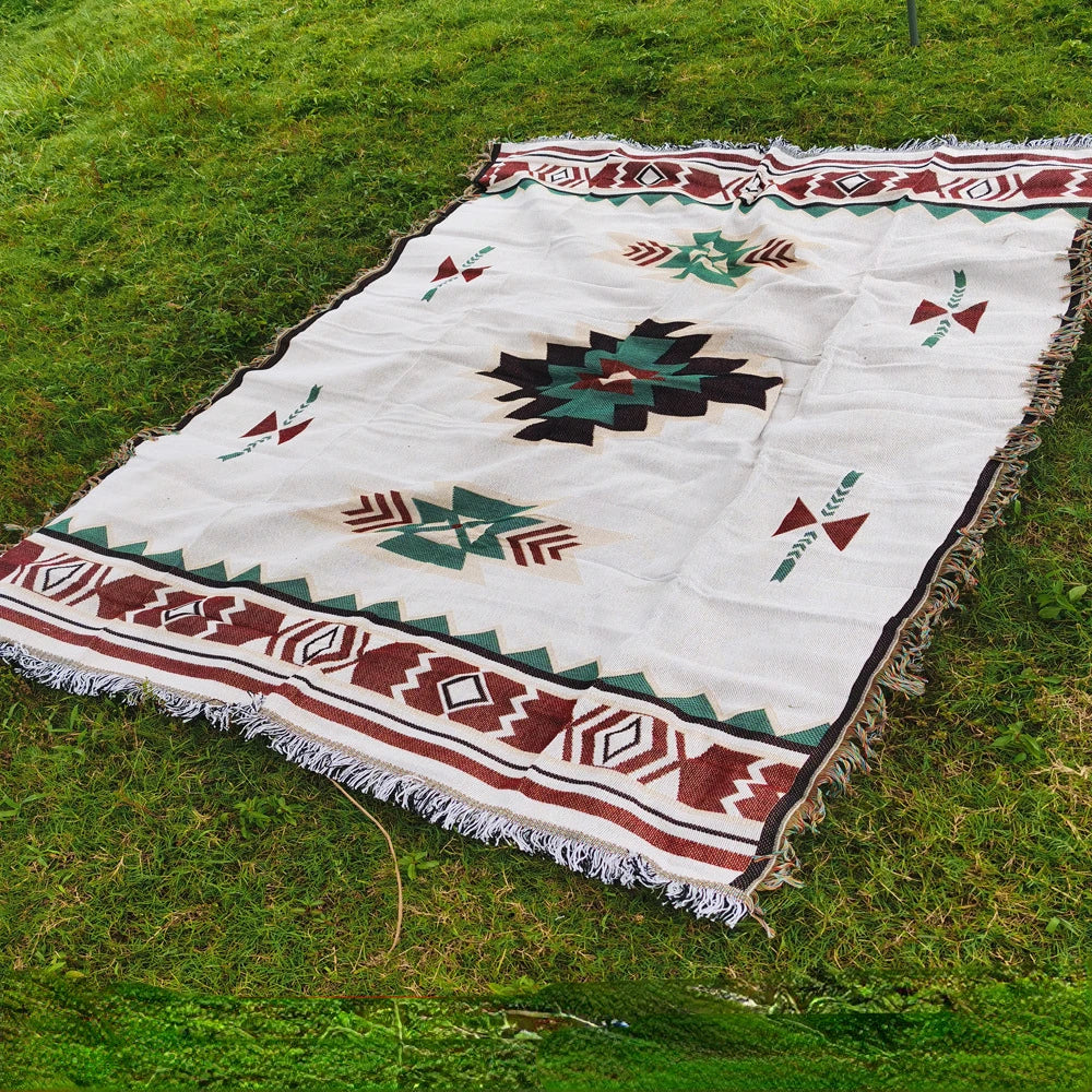 Camping Picnic Blanket Tribal Blankets Indian Outdoor Rugs Boho Decorative Bed Blankets Plaid Sofa Mats Travel Rug Tassels Linen