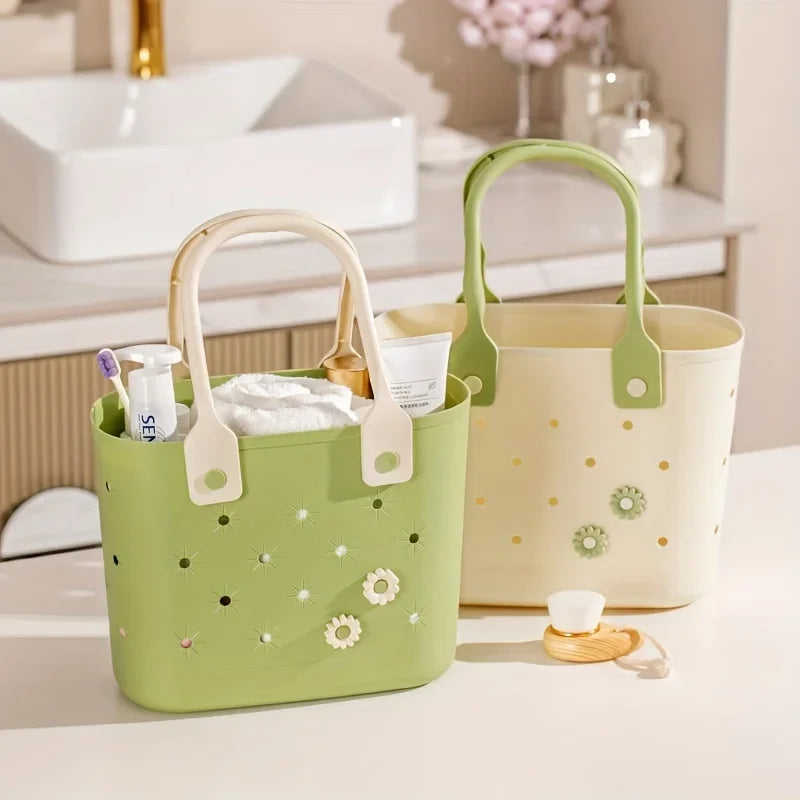 beach bagWaterproof Rubber Beach Tote Bag Floral Print Design Durable Travel Organizer with Soft Handles Camping Gym Toiletries