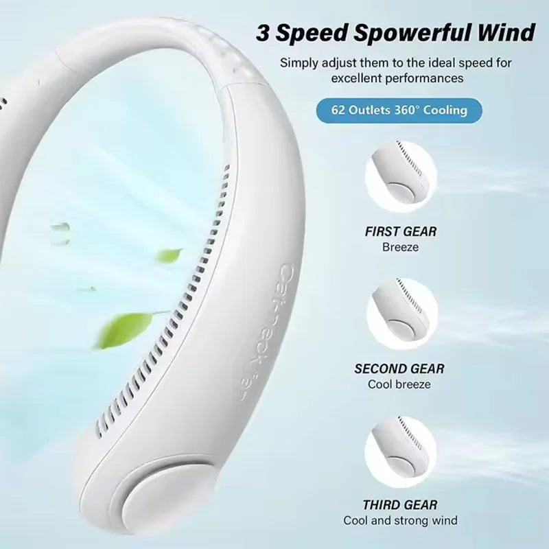 Mini Neck Portable Bladeless Fan Rechargeable Leafless Hanging Fans Air Cooler Cooling Wearable Neckband Fans